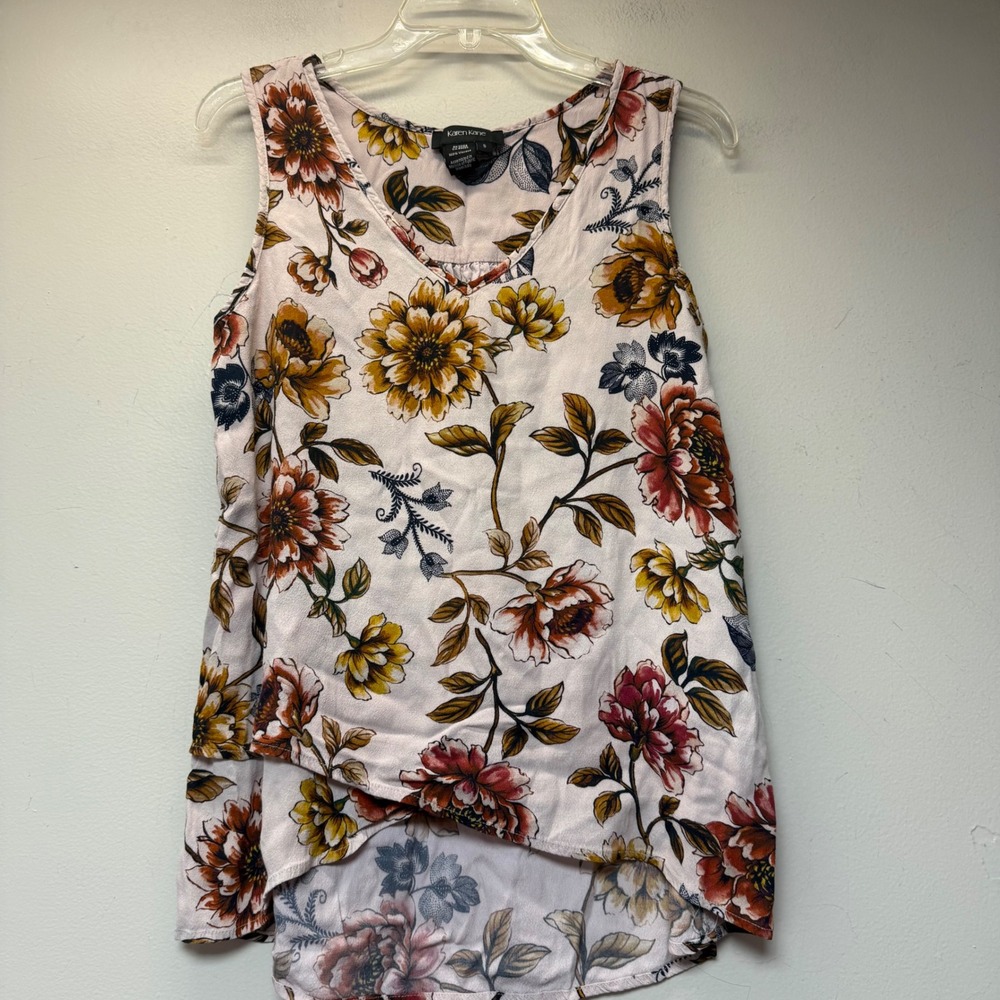 Karen Kane Floral Blouse Womens S Multicolor Excellent Sleeveless High-Low V-Nec